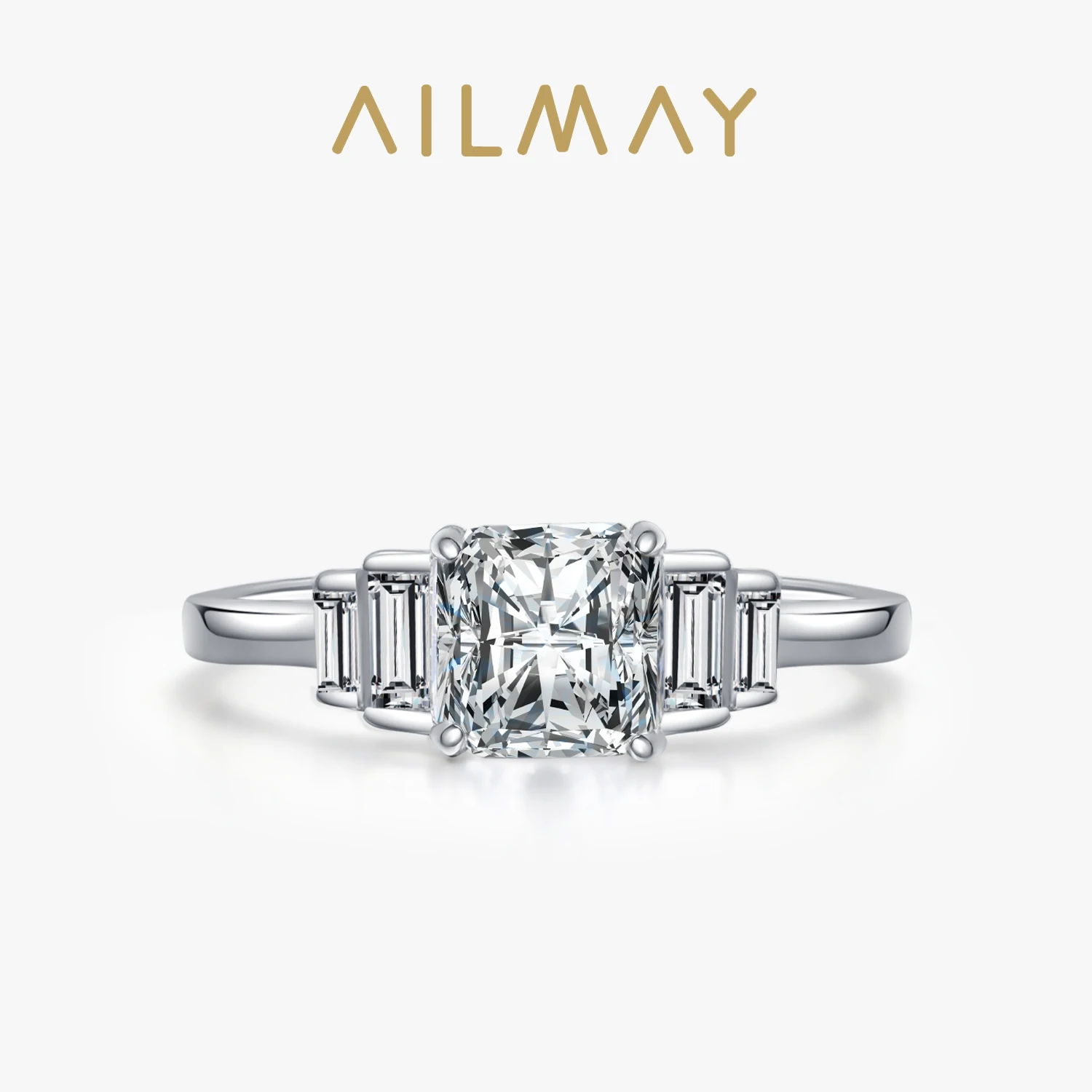 Ailmay 2022 New Arrival 100% 925 Sterling Silver Luxury Square Clear CZ Finger Rings For Women Wedding Engagement Fine Jewelry