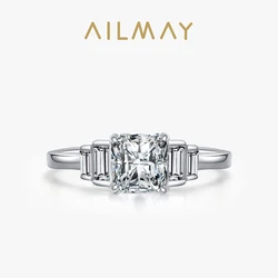 Ailmay 2022 New Arrival 100% 925 Sterling Silver Luxury Square Clear CZ Finger Rings For Women Wedding Engagement Fine Jewelry