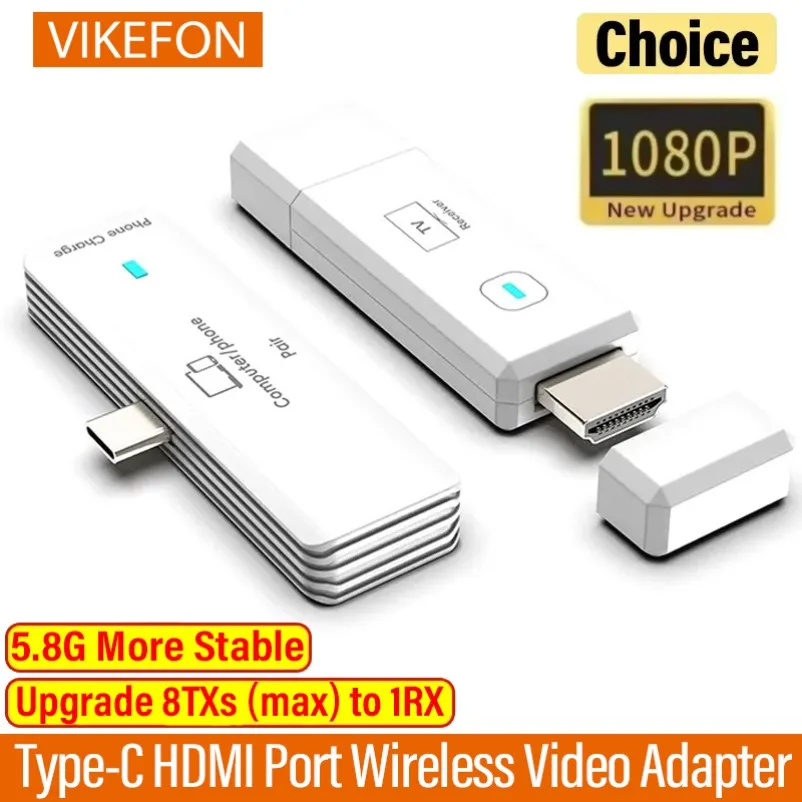 Transmisor y Receptor Inalámbrico de 50M 5.8G 1080P con Puerto Tipo-C, Adaptador de Video Inalámbrico Compatible con HDMI para HDTV/Proyector/Laptop