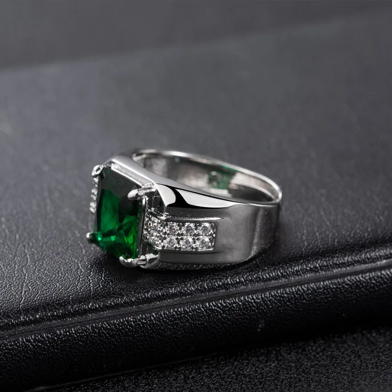 Fashion Men Ring 925 Silver Jewelry Rectangle Sapphire Zircon Gemstone Finger Ring for Wedding Engagement Wholesale Accessories