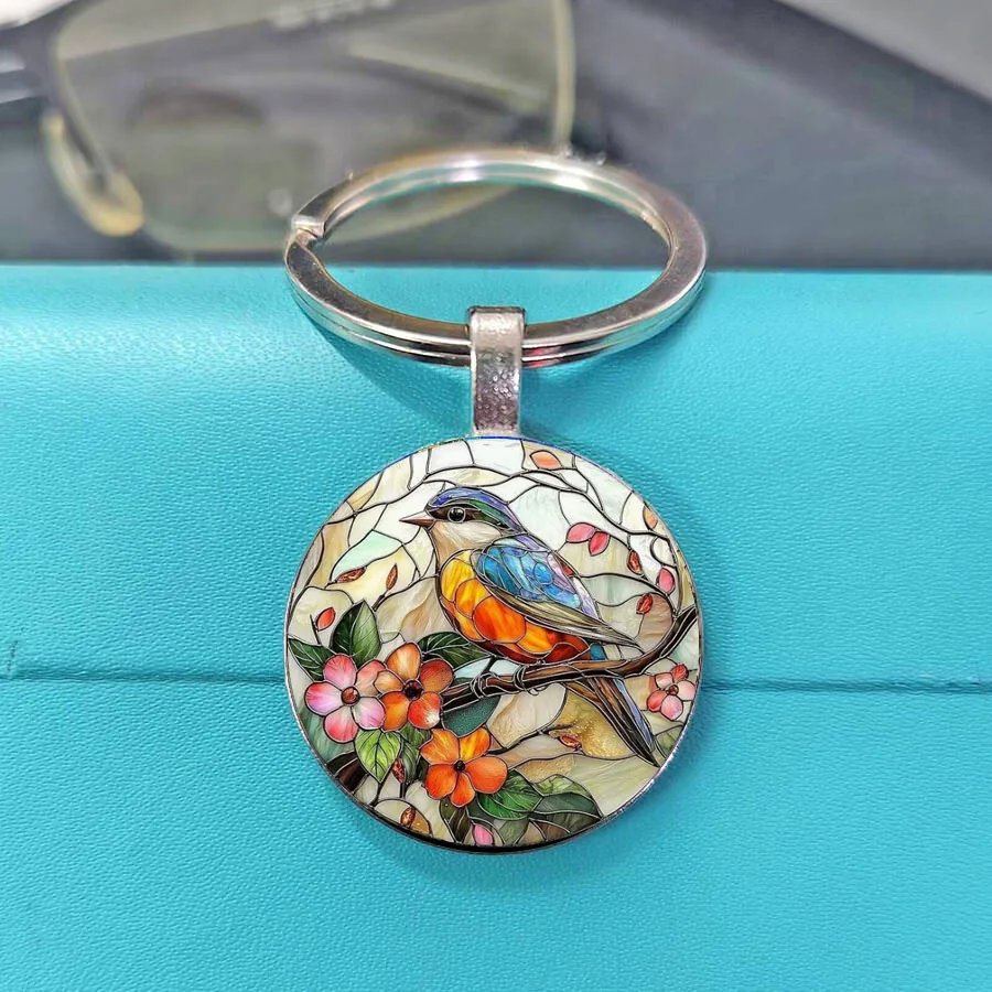 Popular Retro  Fresh Floral Magpie Keyring - Light & Airy Color Palette, Cottagecore Bird Lover Accessory