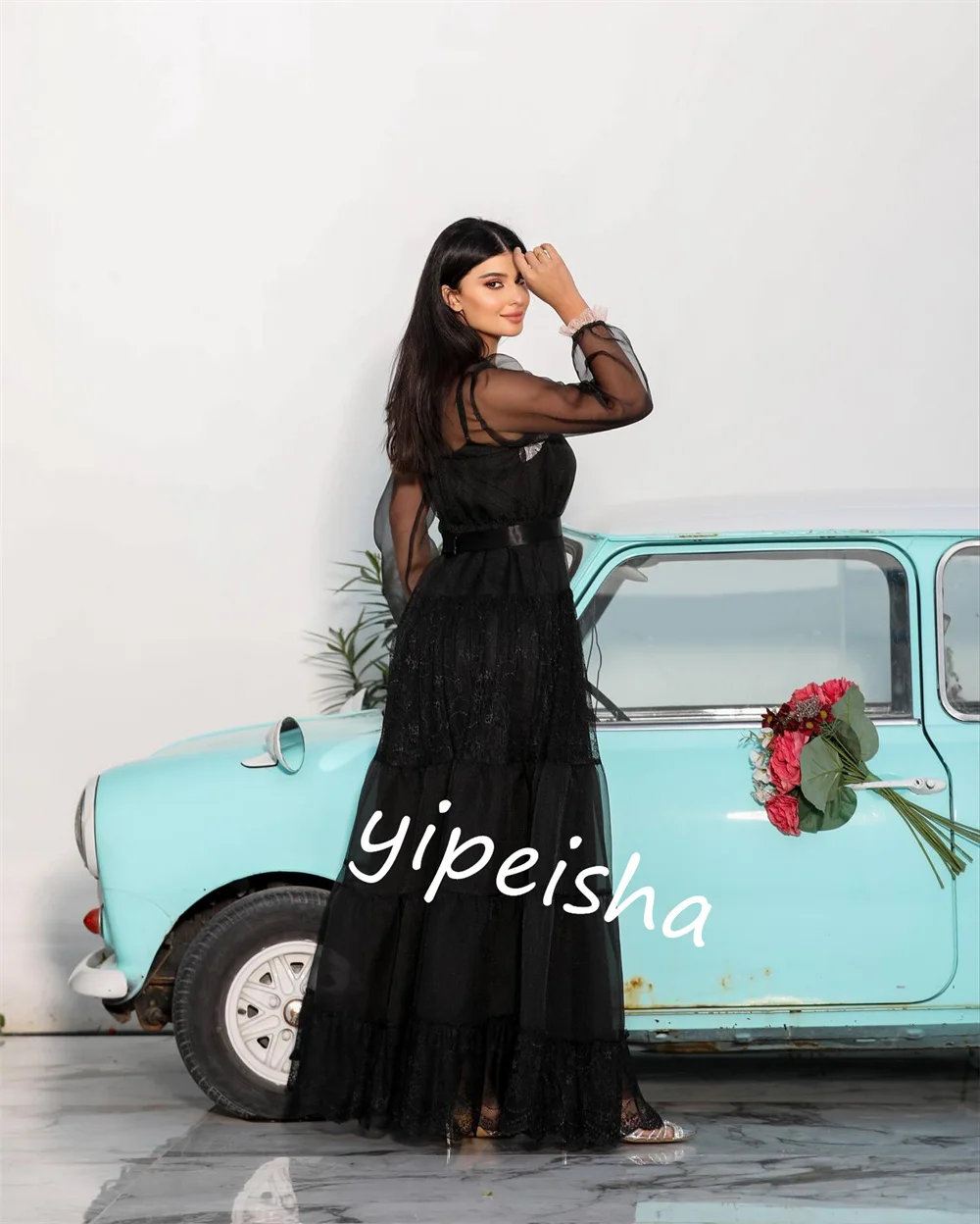 Customized  Net Draped Clubbing A-line Scoop Neck Bespoke Occasion Gown Midi Dresses Saudi Arabia