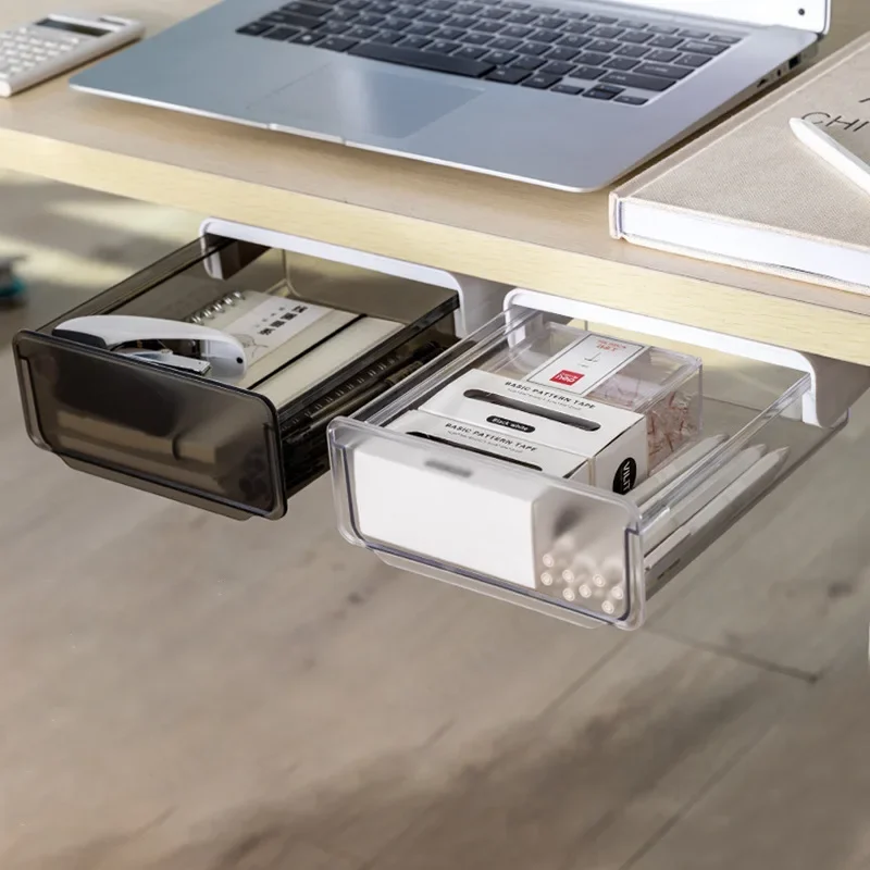 

Office punch-free hidden under-desk storage box transparent frosted drawer-type bottom invisible stationery pen holder