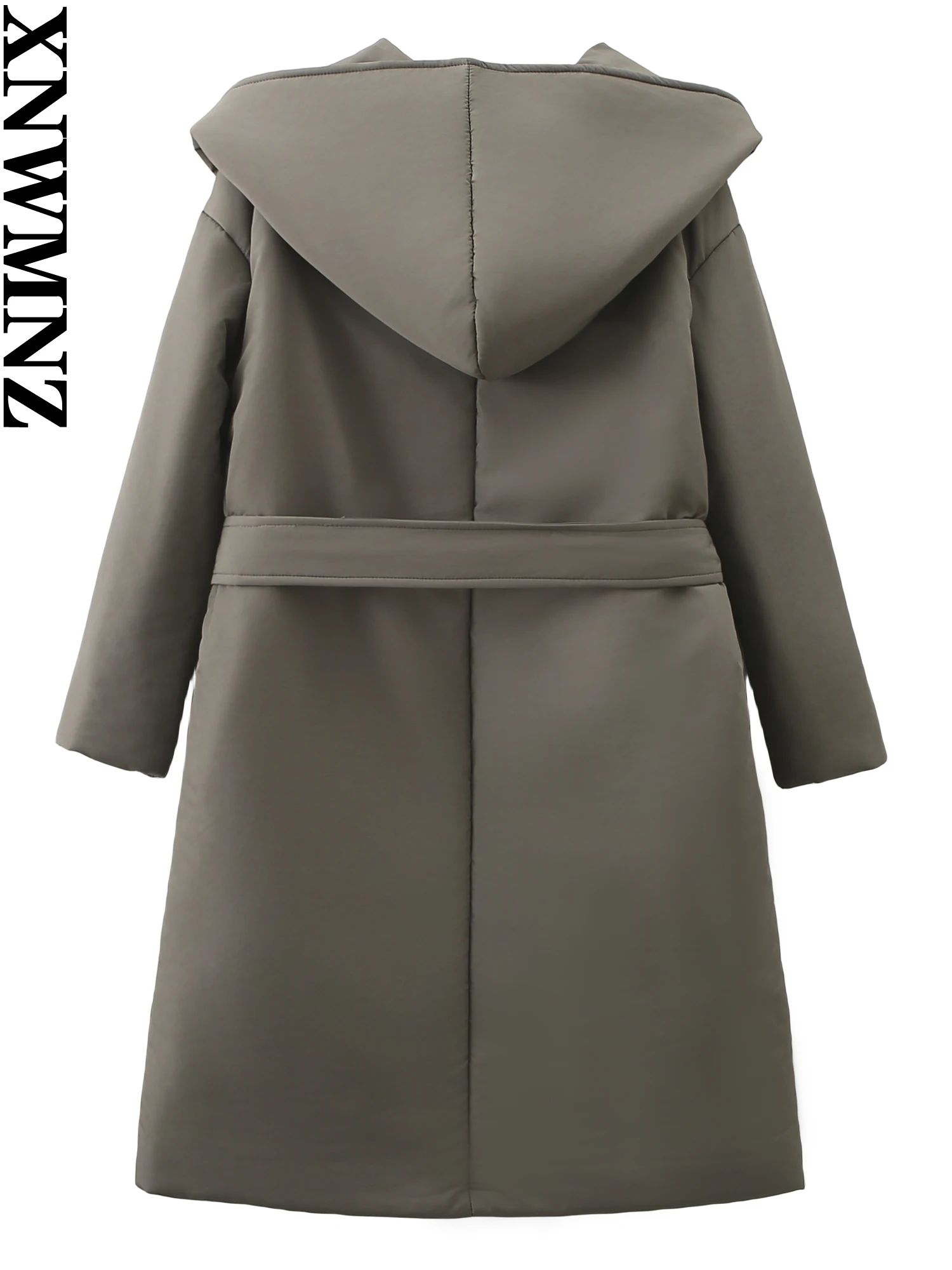 XNWMNZ Women's Fashion 2023 Winter Belt Long Hooded Padded Jacket Coat Women Long Sleeve Double-breasted button Female Outerwear