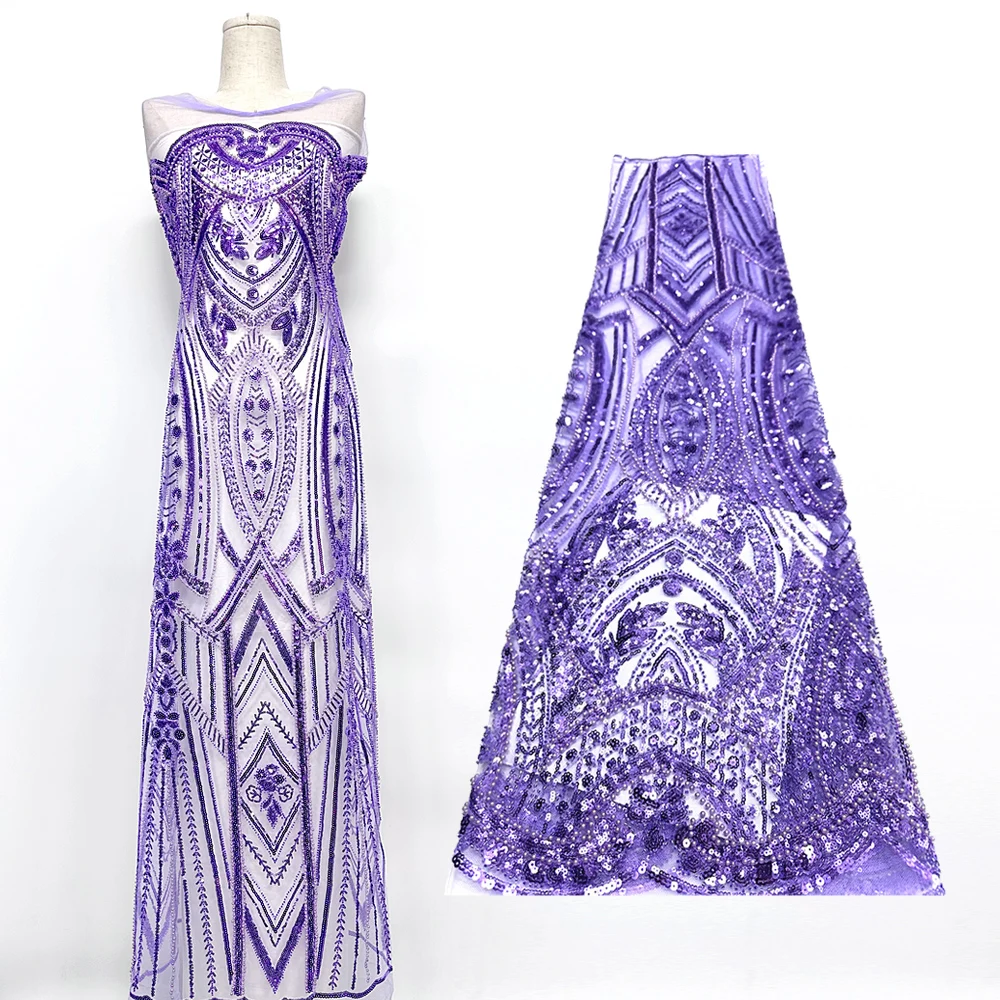 Tessuto di pizzo africano con paillettes Tessuto di perline di maglia con perline fatto a mano 2025 Abito da sposa ricamato francese nigeriano Abito da torta