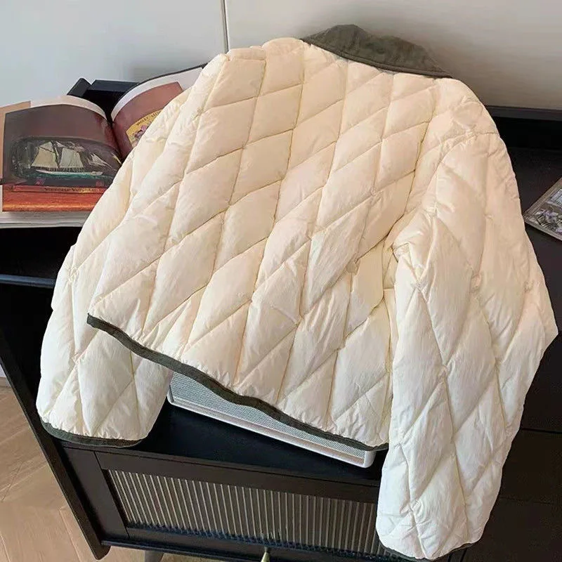 Retro Quilted Cotton Jacket for Women, Winter 2025 New Style, Turn-down Collar, Short Cotton Coat for Petite