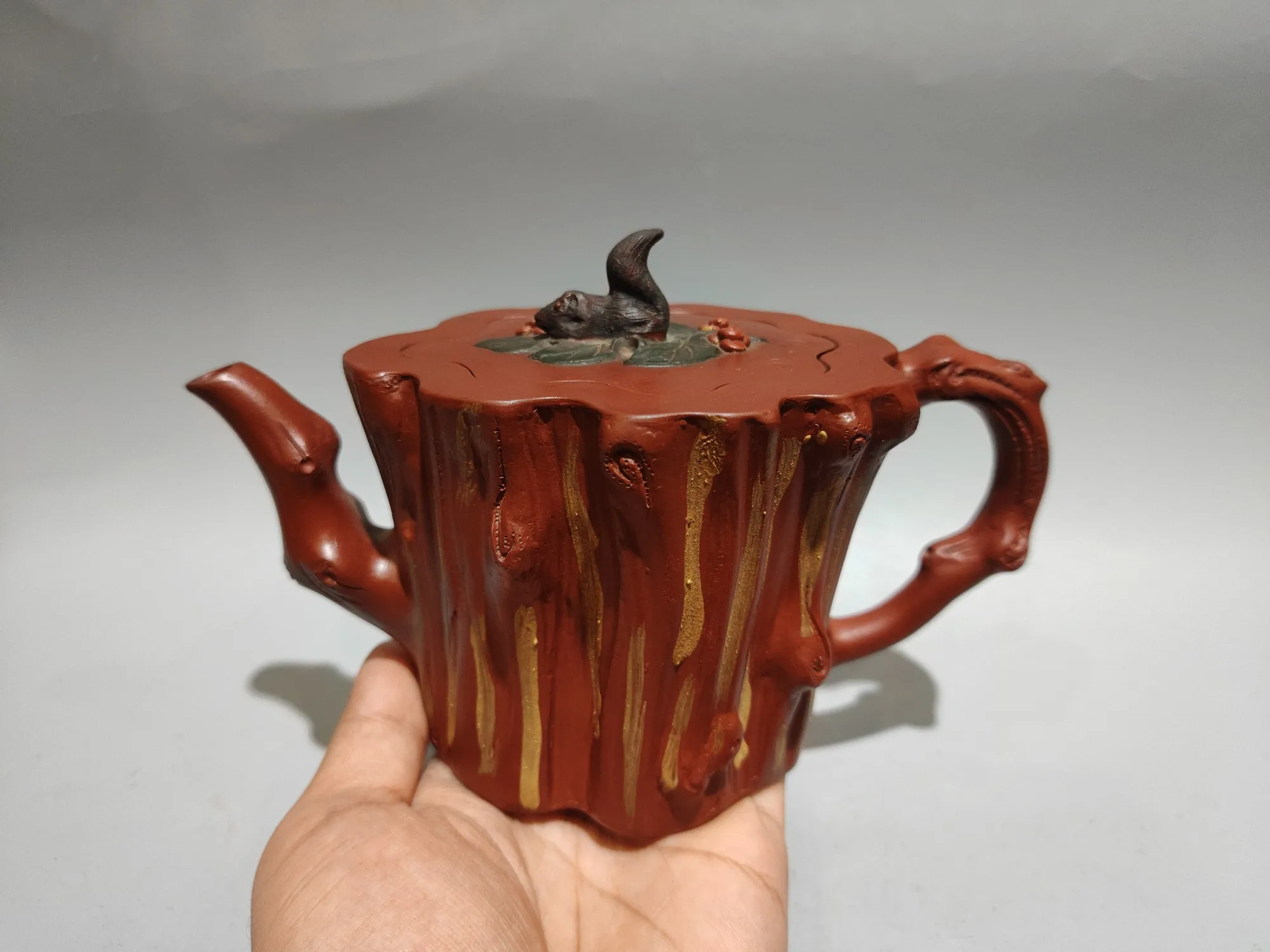 Yixing Teapot Purple Clay Pot Raw Red Clay Squirrel statue cover Grape stump pot Two tone teapot Kettle Teapot Pot Tea Tasting
