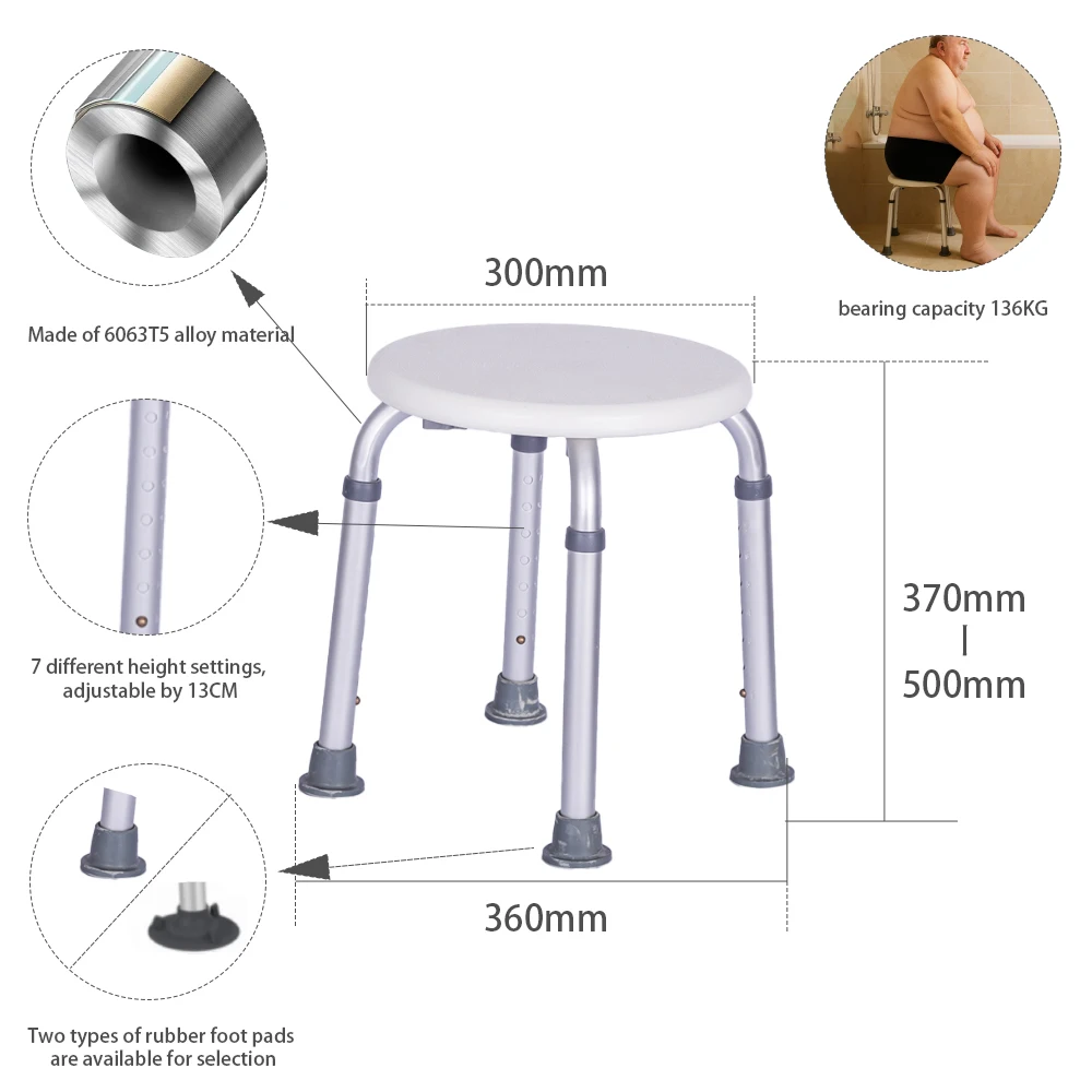 Simplywalk Aluminum Alloy 136KG Bath Shower Chair Portable Medical Disabled People MDR CE Certification Customized ing