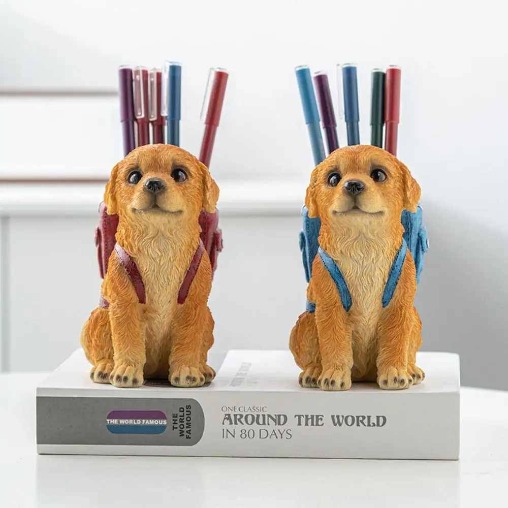 

Multifunction Large Capacity Golden Retriever Pen Holder Animal Cute Makeup Brush Holder Resin Set Firmly Pen Container Student