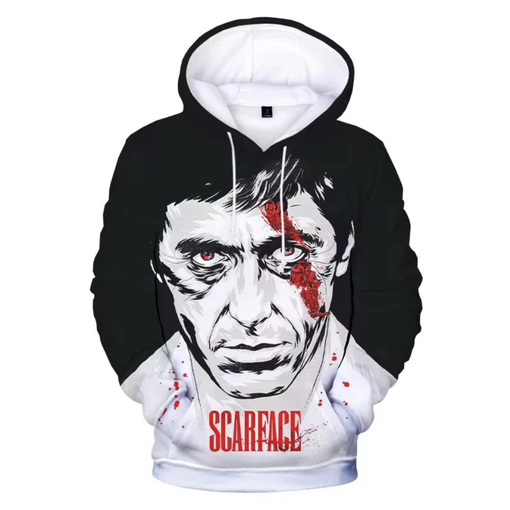 Fashion Movie Scarface 3D Printed Men\'s Hoodie Harajuku Long Sleeves Oversized Outdoor Pullover Sweatshirt Kids Unisex Clothing