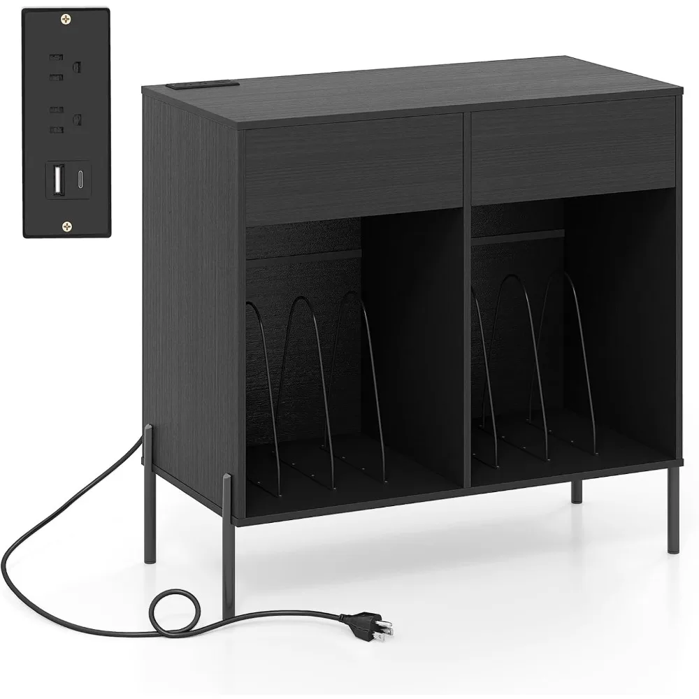 

Большая подставка для проигрывателя виниловых пластинок с зарядной станцией, держателем для пластинок и 2 ящиками для хранения