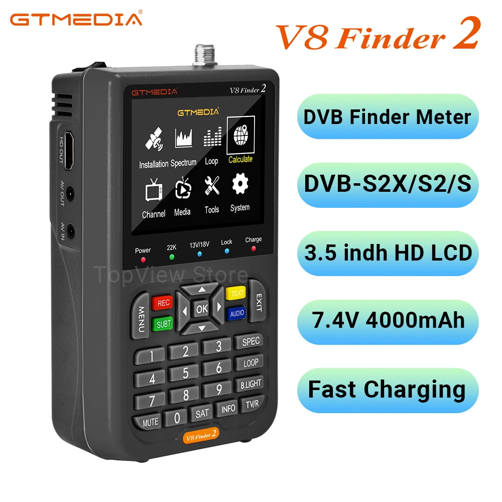 New GTMEDIA V8 Finder 2 Satellite Meter DVB-S/S2/S2X Support H.264 7.4V/4000mAh Li-ion Battery 3.5 Inch LCD Screen V8 Finder2