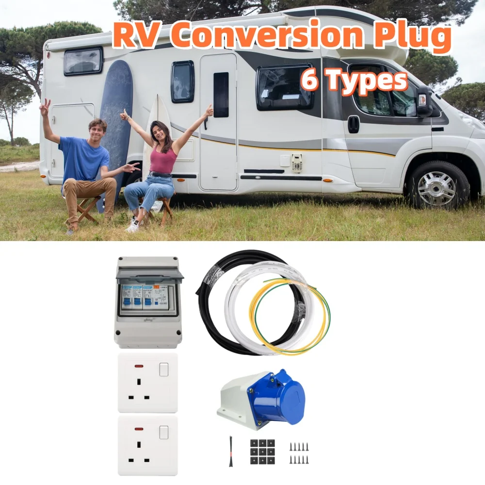 Instalación de gancho eléctrico de red RV 240V, toma de carga de pieza de energía eléctrica de tres pines para conversión de autocaravana y autocaravana