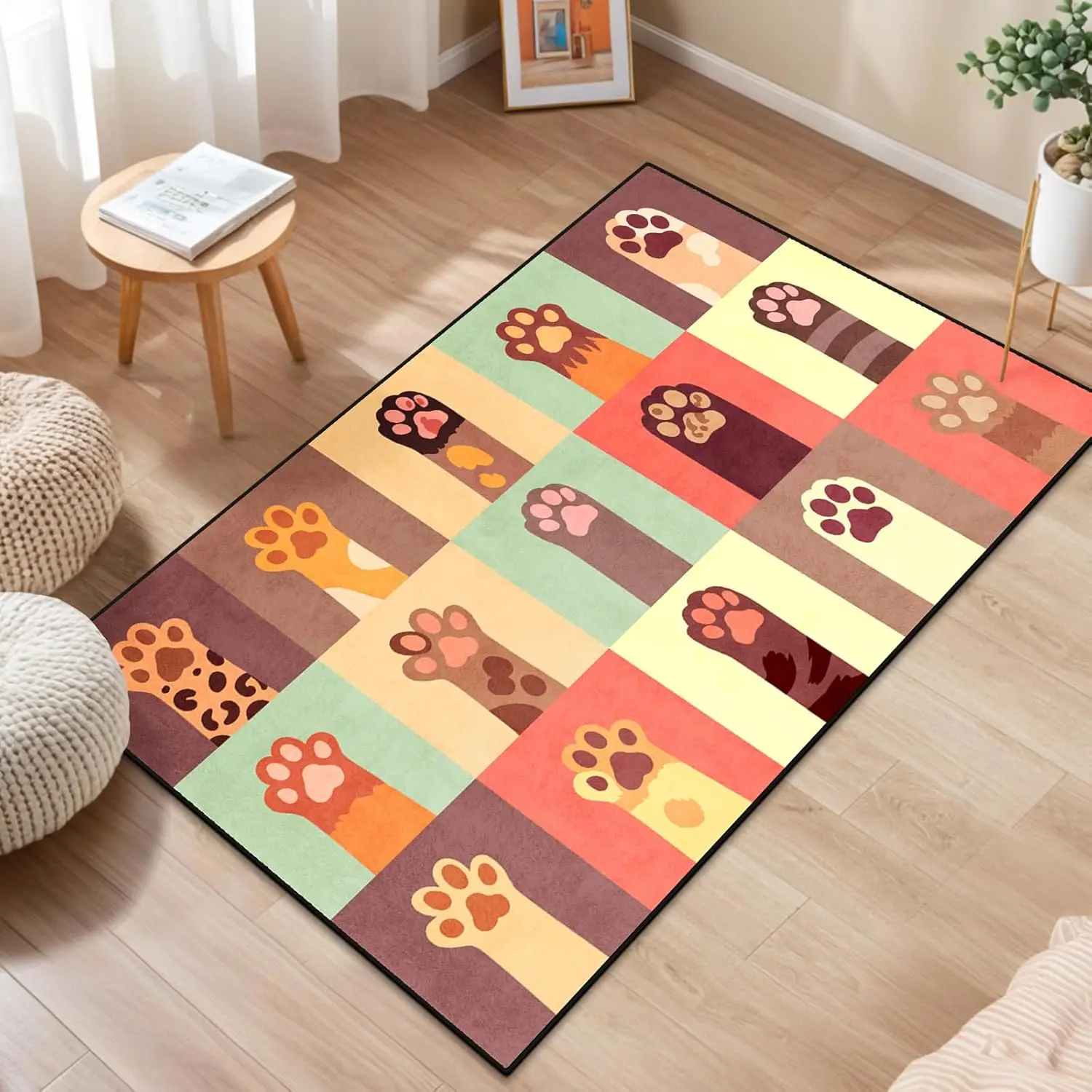 Cute Cat Claw Area Rug for Bedroom,Non Slip Entrance Rugs Washable Floor Mat with cat Claw Design,Soft Velvet Pet Mat  Bathroom
