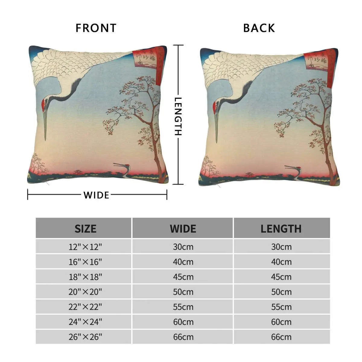 Red-crowned Crane Vintage Ukiyo-e Square Pillowcase Polyester Linen Velvet Printed Zip Decor Home Cushion Cover 18