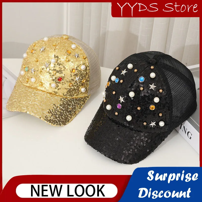 

Parent-child Baseball Cap Pearl Sequin Mesh Cap Children's Mesh Cap Peaked Cap Boys and Girls Hats Adjustable Hip-hop Hats