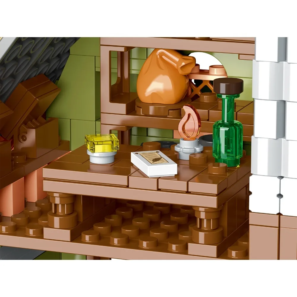 Ensemble de blocs de construction de cabane secrète médiévale, 2225 pièces, Kit de modèle d'architecture de chalet modulaire avec lumière LED pour adulte et enfant, cadeau créatif