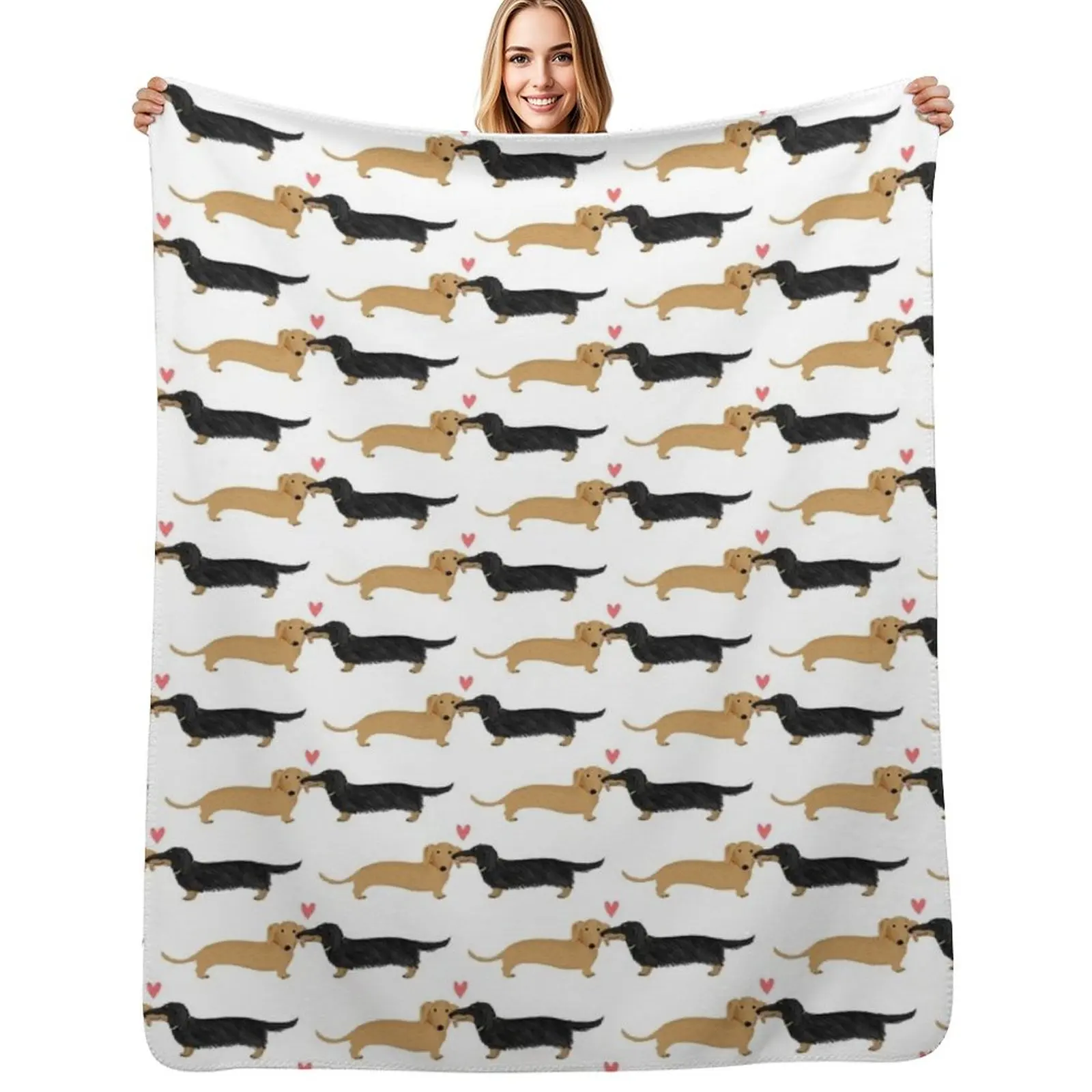 Dachshunds Love Dogs with Heart Cute Wiener Dogs Throw Blanket Bed Decorative Beds Designers Baby Bed covers Giant Sofa Blankets