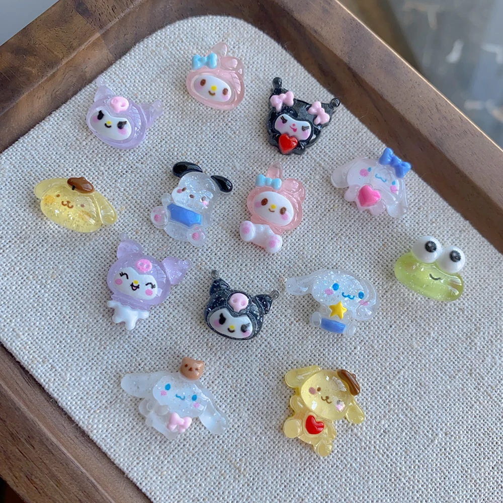 20pcs Cartoon Mixed Melody Kuromi Nail Charm Kawaii Pochacco Frog Nail Art Rhinestone Resin DIY Crafts Nail Art Decoration