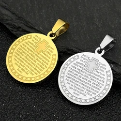 3PC The Lord's Prayer God Cross Bible Pendants for Women Men Stainless Steel Gold Silver Color Catholicism Medal DIY Jewelry