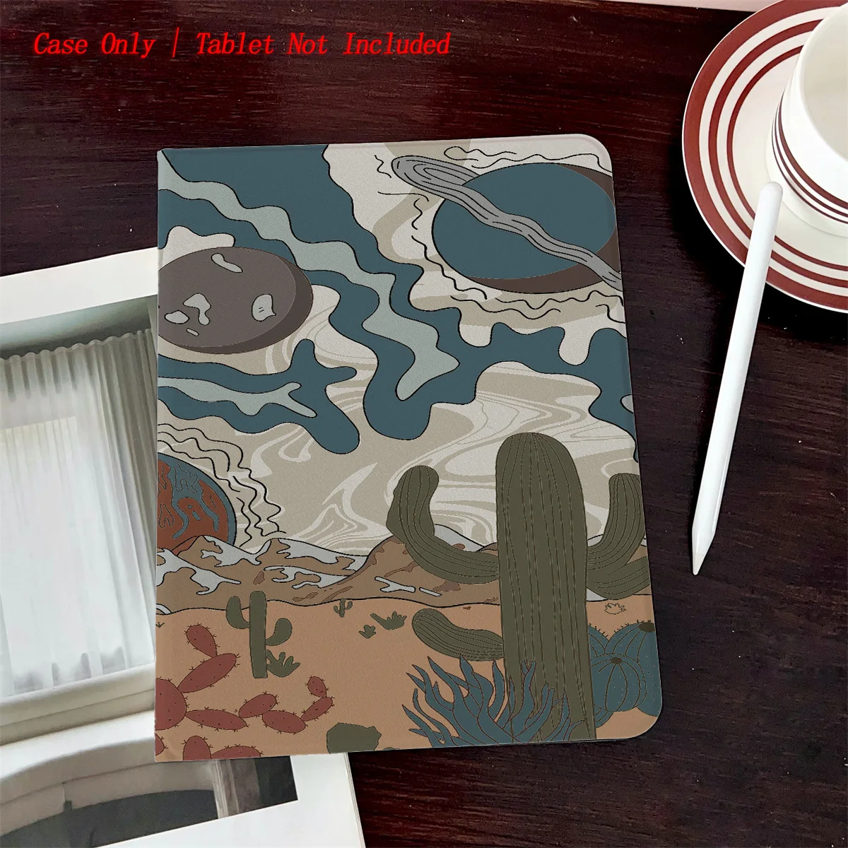 

Simple Fresh Style iPad Book Cover with Pen Slot & Desert Cactus Pattern for Multiple Apple Models, Durable