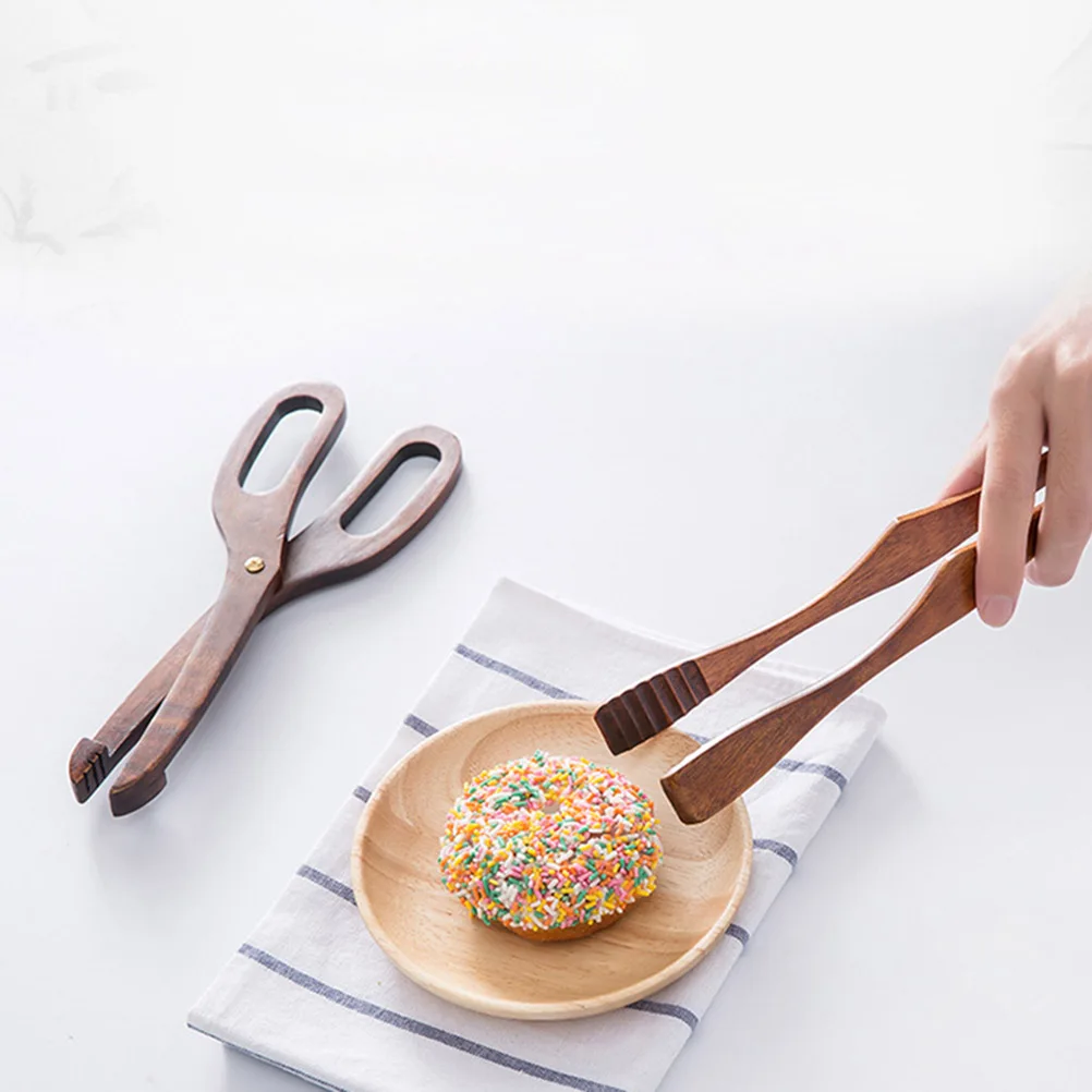 

2pcs Wooden Bread Scissors Clip Fruit Food Tongs Kitchen Utensils Natural Wood Eco Friendly Scissor Design Smart Serving BBQ