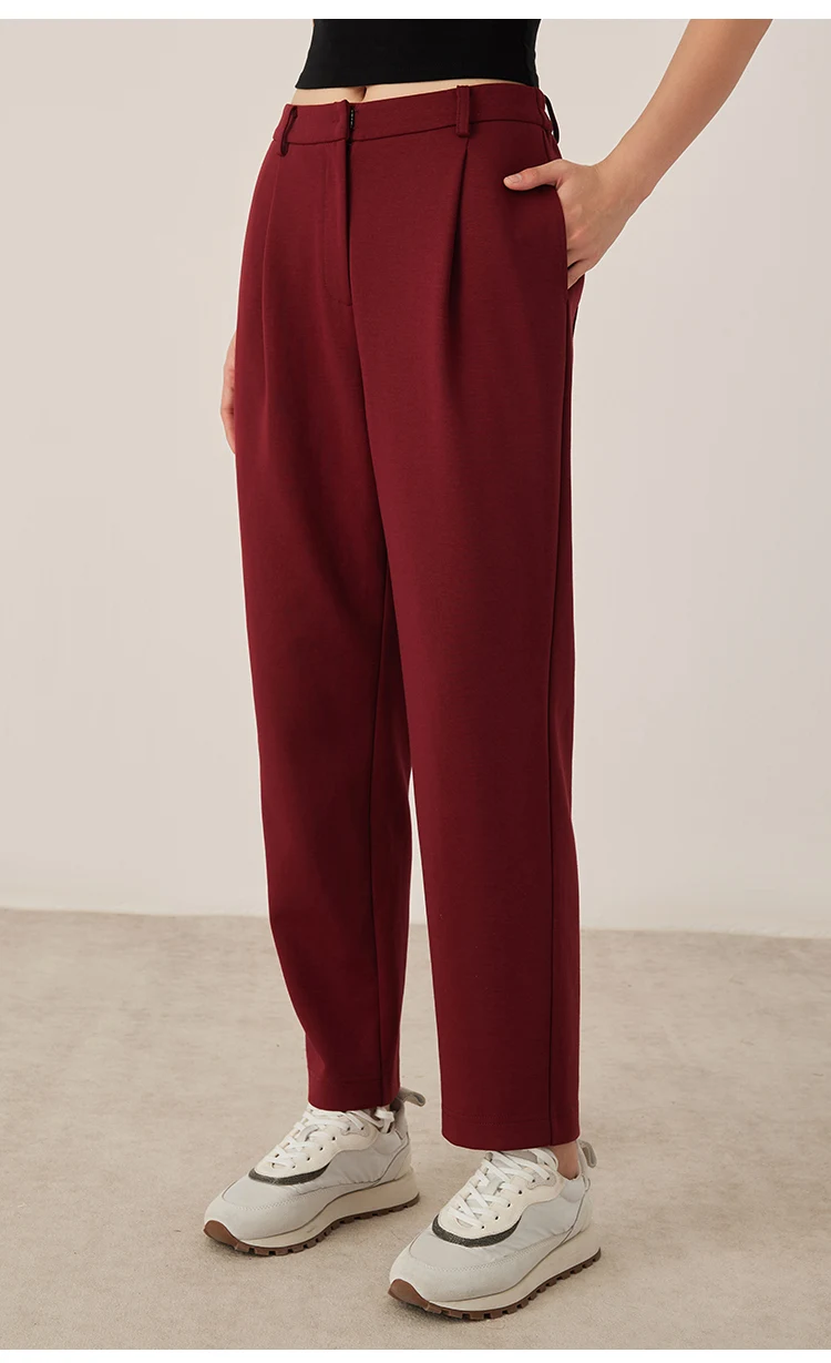 KW7523331 Lässige Damenhose mit geradem Bein, gemischter Stoff, elastische Taille, entspannte Passform, Hose mit Taschen – Detail 4