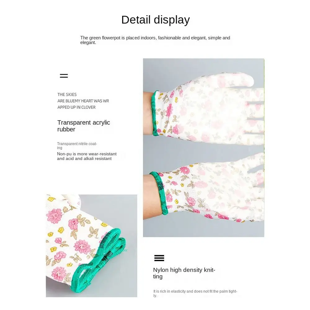 Multi-purpose Work Gloves Pink Floral Pattern Nitrile Kids Gardening Glove Labor Protection Anti Prickling Protective Mittens