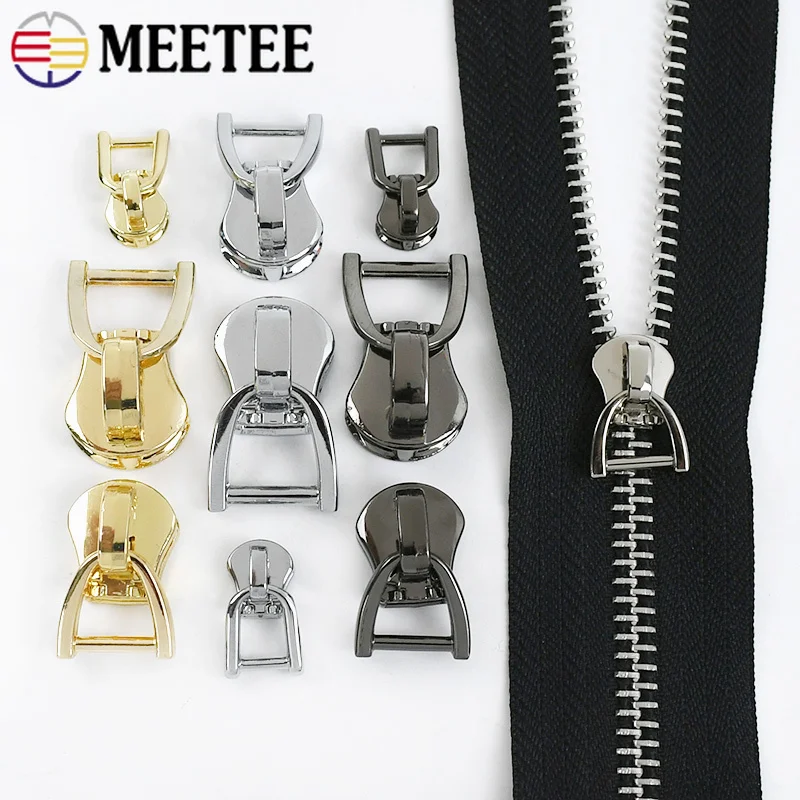 5/10Pcs Meetee 3#5#8#10# Zipper Slider D Ring for Metal Zips Closure Pull Head Jacket Bag Pocket DIY Sewing Repair Accessories