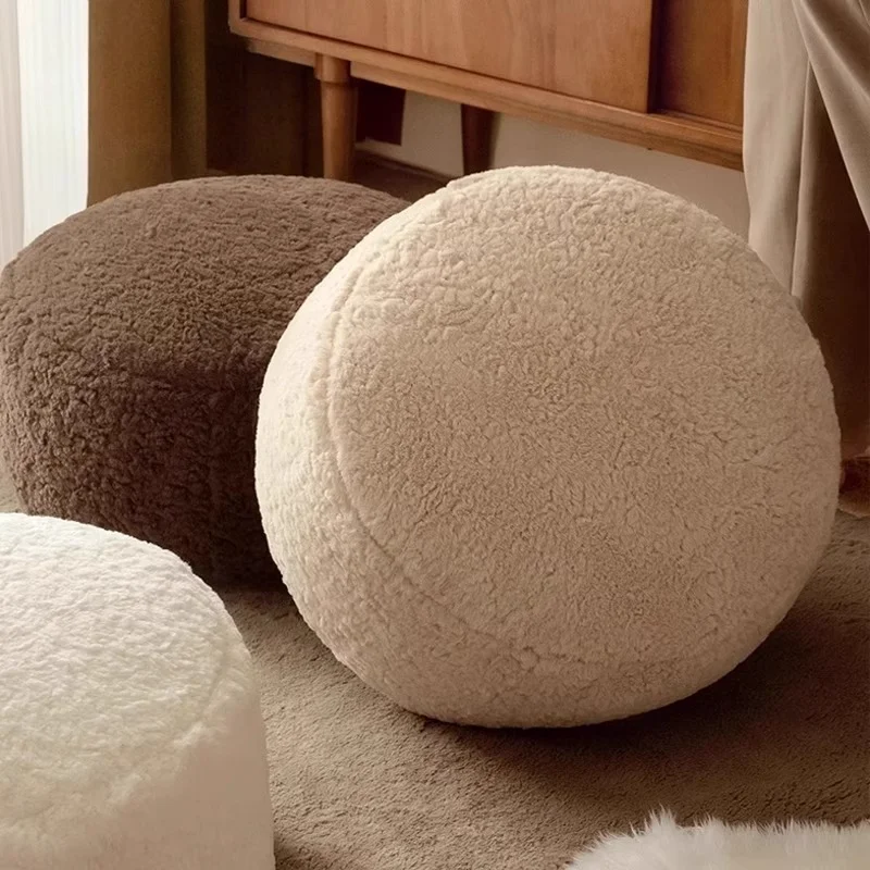 

Lambskin Pouf Living Room Carpet Footrest Cream Style Bay Window Lazy Cushion Futon Stool