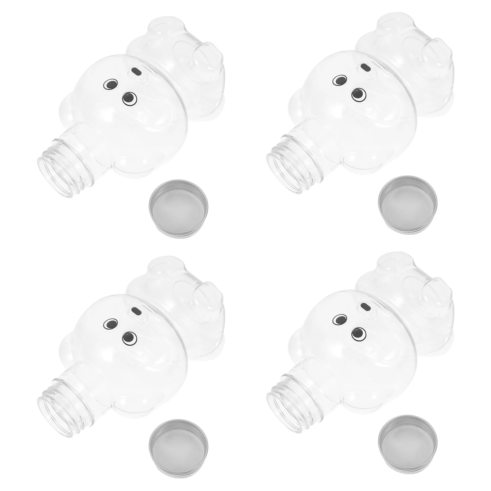 

4 Pcs Animal Shape Packaging with Caps Plastic Filling Juice Containers