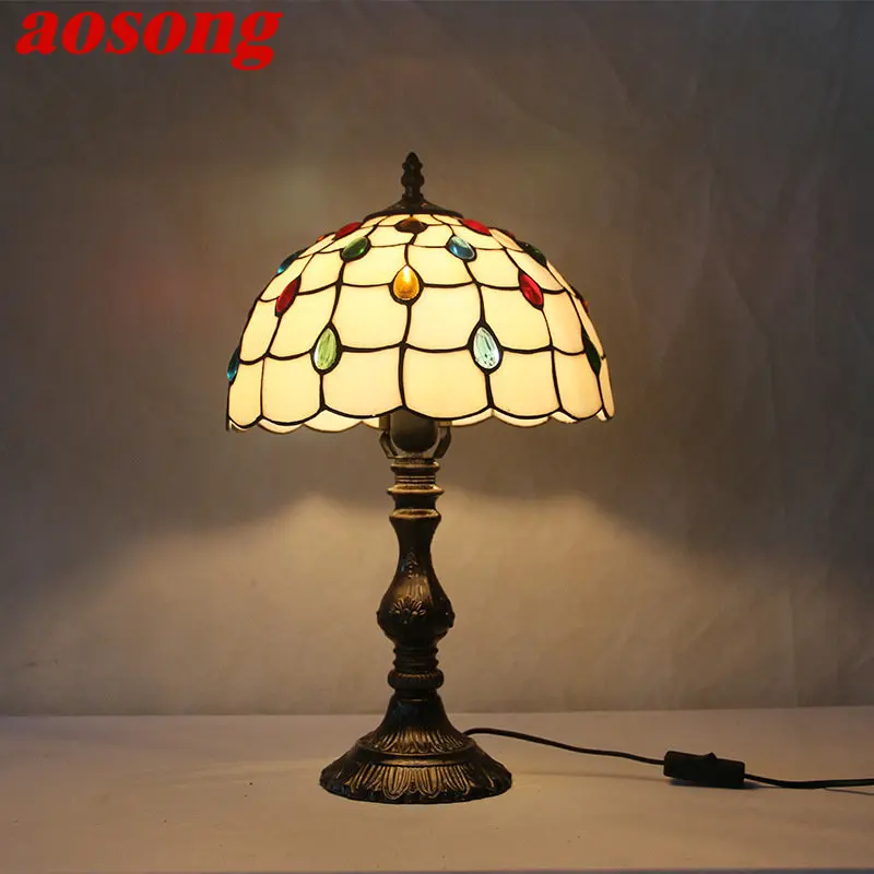 

AOSONG Tiffany Glass Table Lamp LED Vintage Fashion Simple Desk Light Decor For Home Living Room Bedroom Bedside