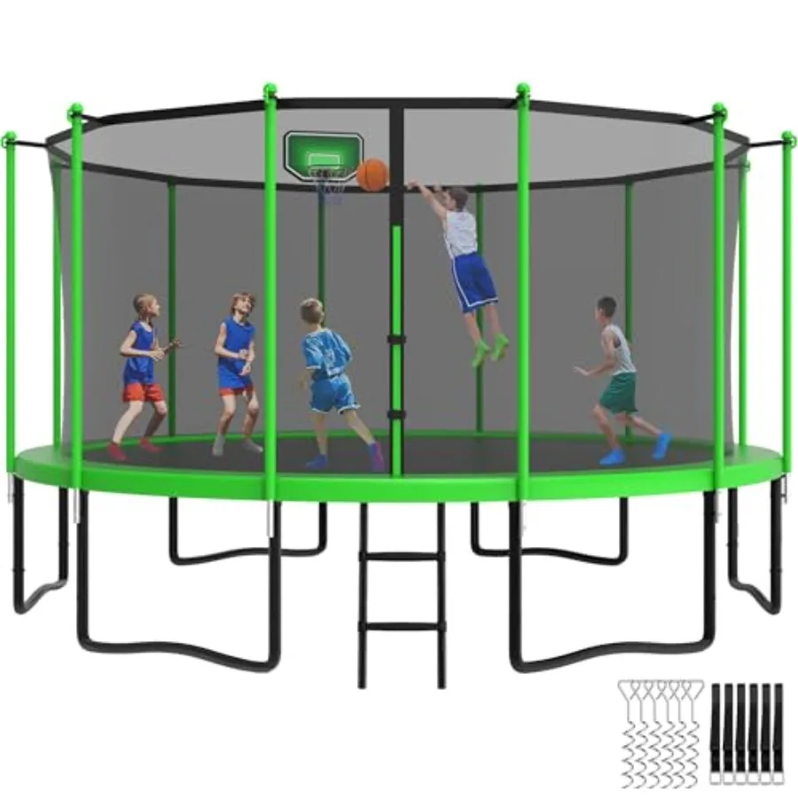 

Outdoor 1500LBS Heavy Duty Jumper with Basketball Hoop 8-16FT for Adults Thickened Steel Frame Safety Net Ladder Wind Anchors A