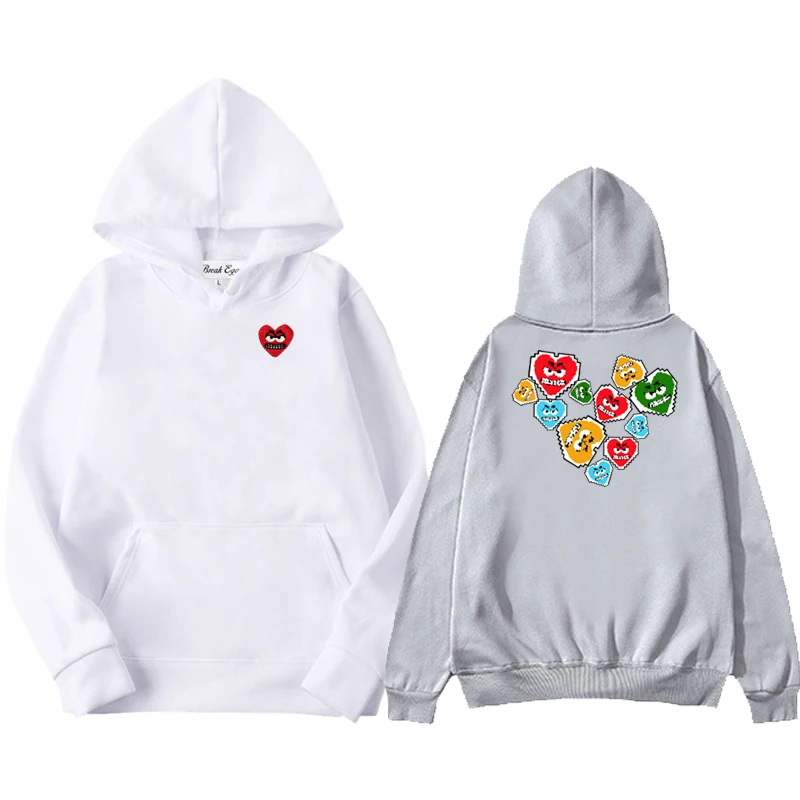 

Little Love Printing Women Men Hoodie Polyester Cool Cute Snag Heart Embroidery Pullover Pockets Thin Loose Autumn Sweater