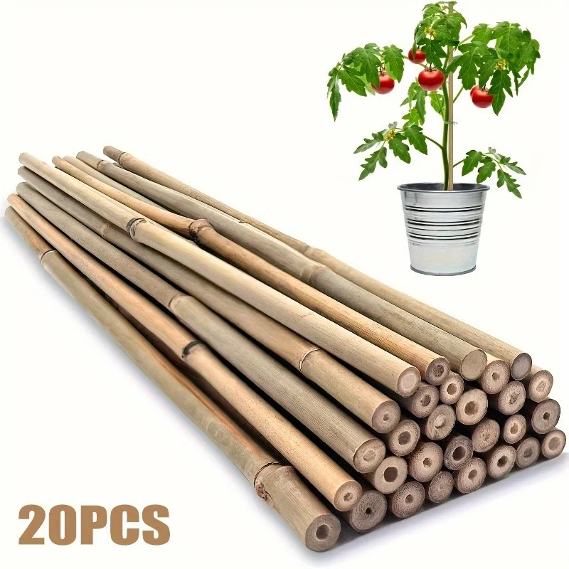 20 piezas, estacas para plantas, palos de bambú naturales de 16 pulgadas para jardín, estacas de soporte para tomates, frijoles, verduras y plantas en macetas