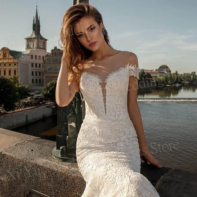 Affascinanti abiti da sposa da donna eleganti a sirena Sexy abiti da sposa classici con spalle scoperte Appliques di pizzo abiti da sposa