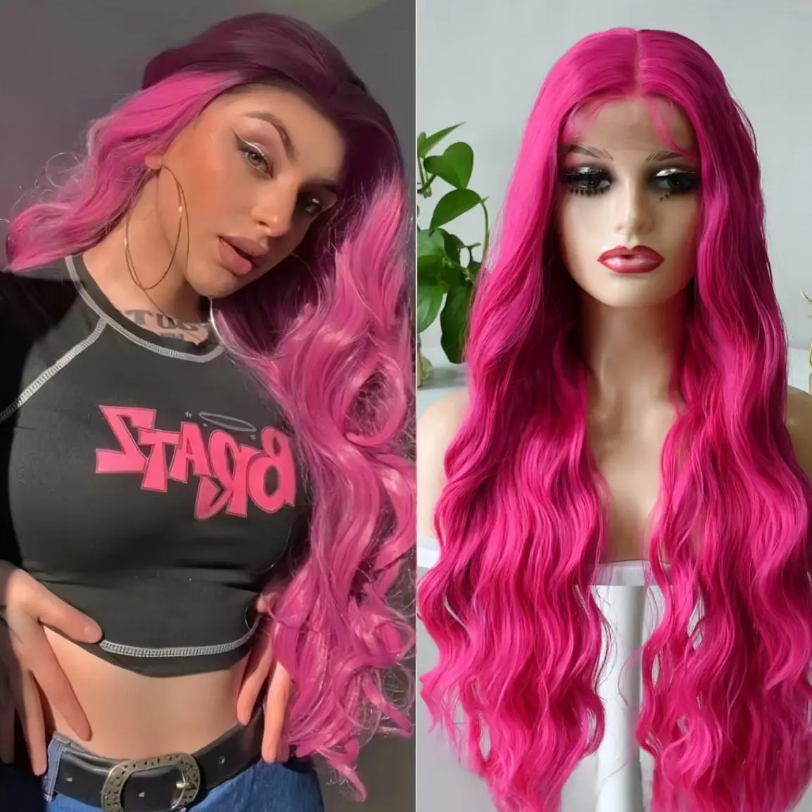 

Длинный объемный волнистый парик спереди, розовый/блонд/коричневый цвет 13X4 HD, предварительно выщипанный, термостойкий, бесклеевой, синтетический, для косплея для женщин