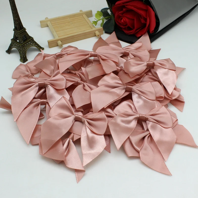 20/50PCS 65*65mm Satin Ribbon Bows Craft Bows Pink White Small Flower Gift Tie Wedding Decoration Bow Bowknot DIY Birth Party