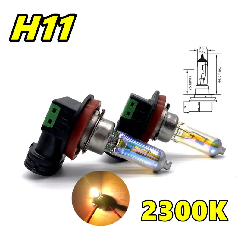 2 Pcs H11 12V55W Headlamp 2300K PGJ19-2 Halogen Lamp Replace Upgrade Super Yellow Rain And Fog Proof Light Car Bulbs