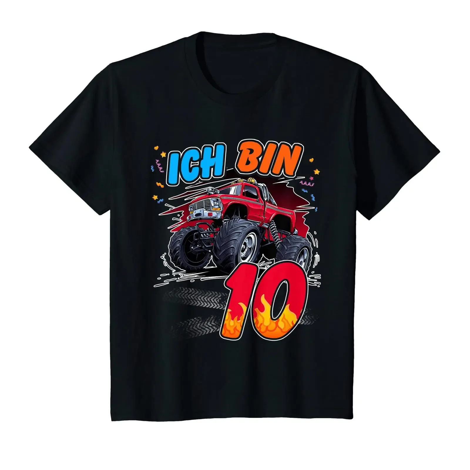 Enfant 10 ans Cadeau d'anniversaire avec inscription Ich Bin Monster Truck T Shirt vintage Washed homme Casual