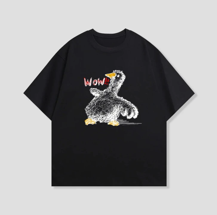Lustiges Scribble Duck Wow Kurzarm-T-Shirt, vielseitig einsetzbar, Unisex, niedliches Cartoon-Gans-Meme, lässige Streetwear für den täglichen Gebrauch