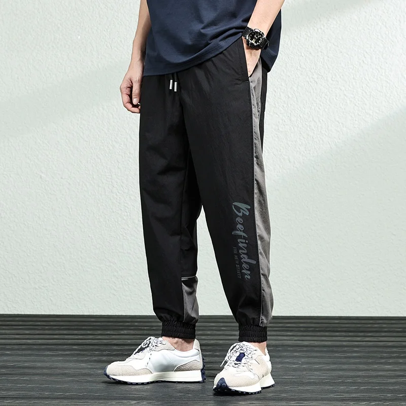 

Летние тонкие мужские повседневные брюки свободного кроя, быстросохнущие спортивные штаны, дышащие, легкие, удобные, со средней посадкой, с элементами пэчворка