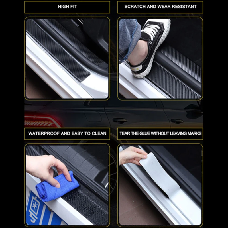 Carbon Fiber Car Door Sill Protector Stickers Threshold Tape for Volvo XC60 Logo Trunk Bumper Scratch Guard Protective Strips