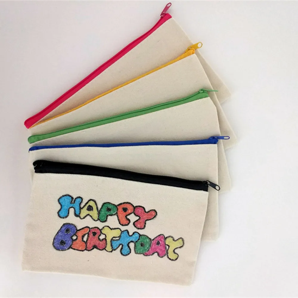 Solid Color Canvas Bag Pencil Bag Zipper Pouch Bag Cosmetic Pouch Storage bag DIY Cosmetic Pouch Pencil Bag Zipper Pouch Bag