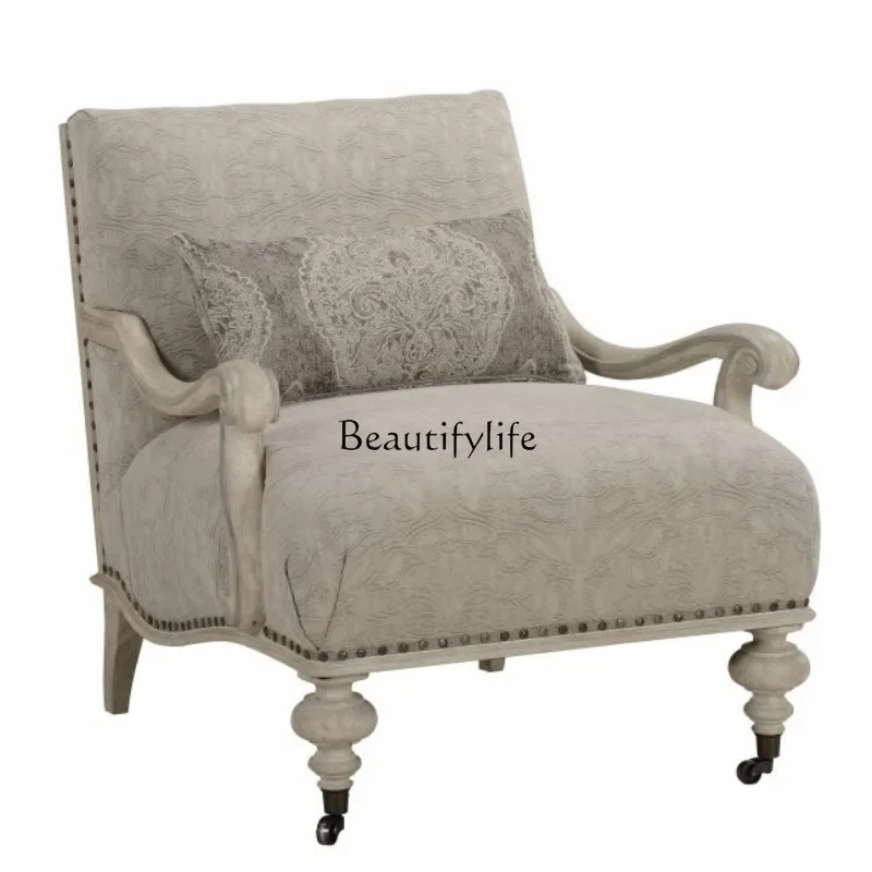 

ls 27American solid wood single chair art single sofa leisure retro old tiger balcony chair