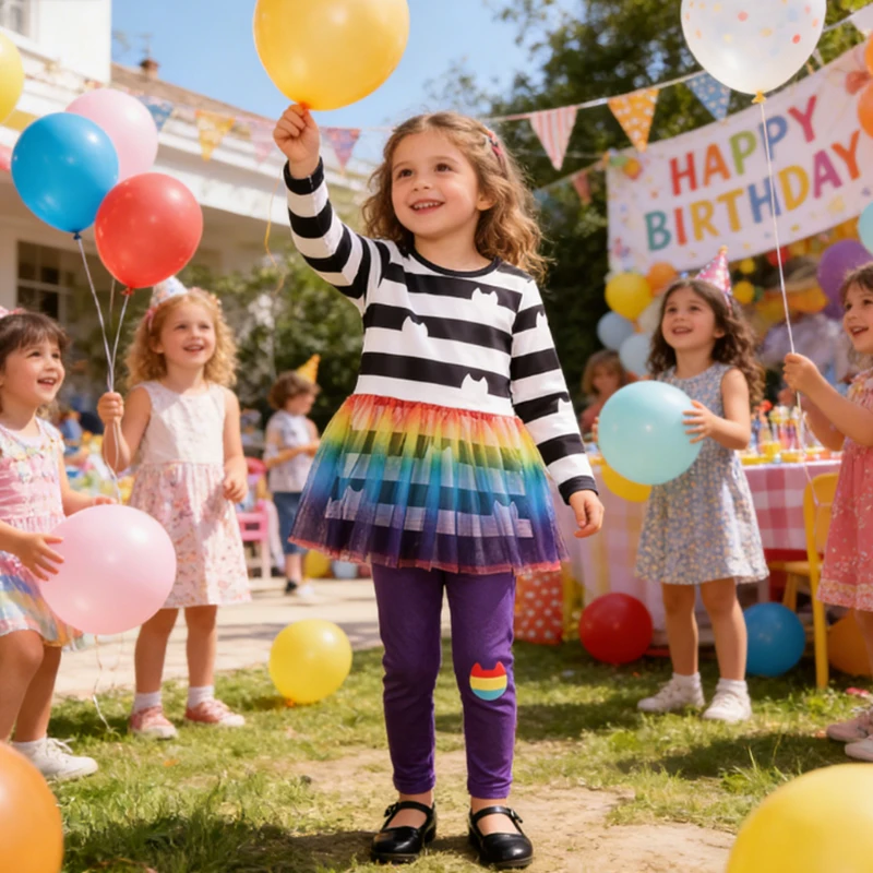 Karnevalsparty für Kinder, schwarz-weiß gestreift, langärmlig, Oberteil + Hose, Mädchen-Cartoon-Katze, ausgefallene Verkleidung, Halloween-Outfits