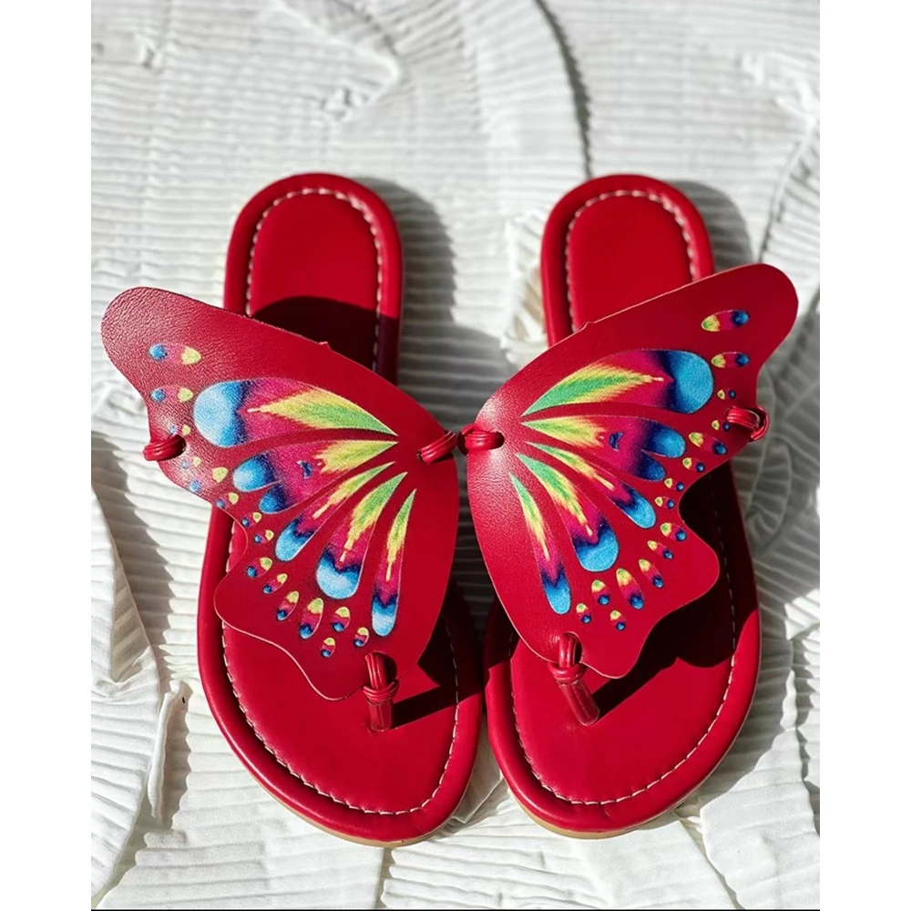 Women'S Colorblock Butterfly Print Beach Slippers Casual Design Outdoor Toe Post Sandals Shoes Going Out Summer Flip Flops