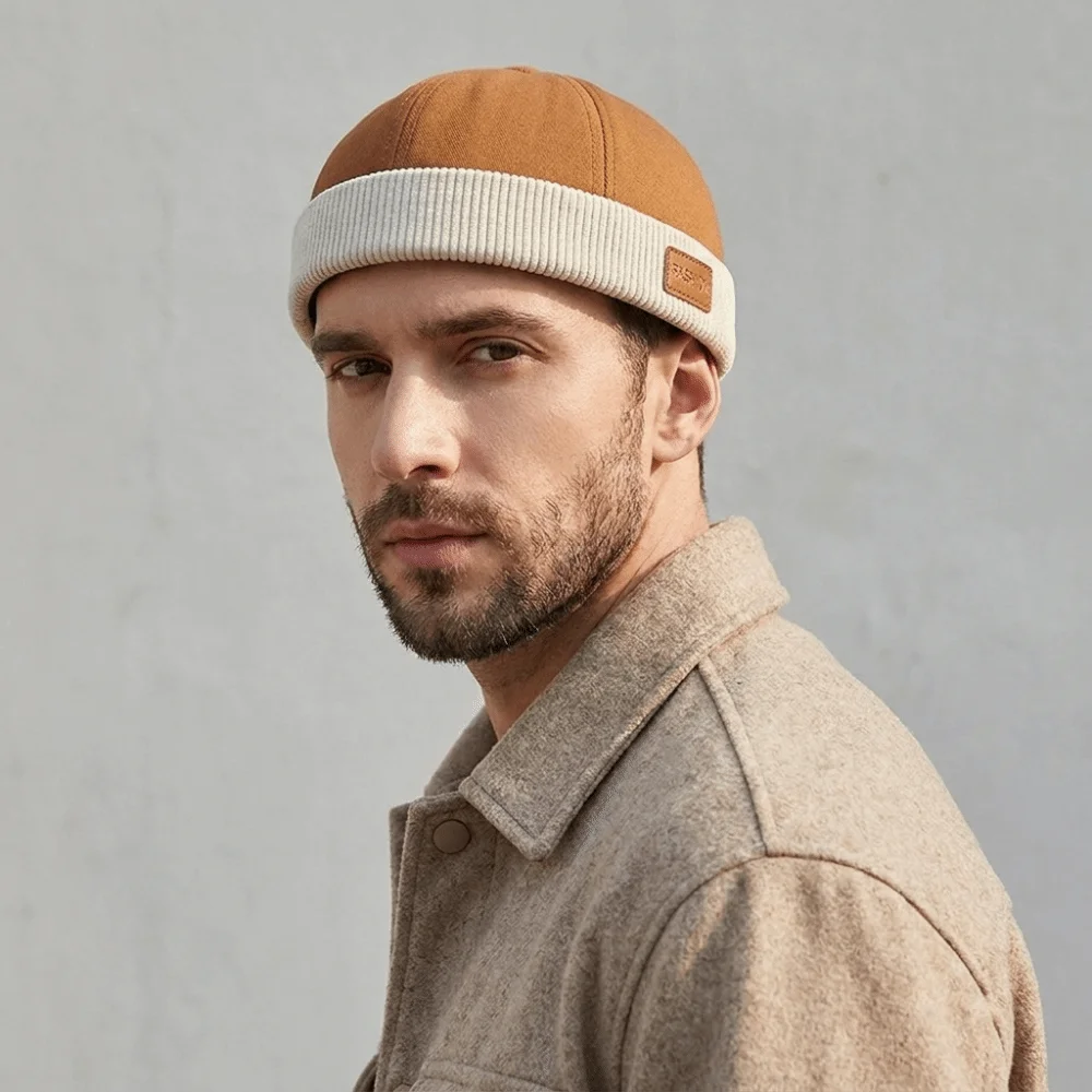 Casual Corduroy Splicing Dome Melon Cap Solid Color Brimless Bucket Cap Adjustable Hip Hop Docker Hat Travel