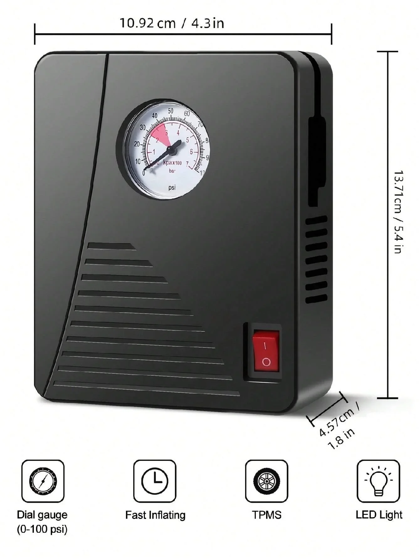 EAFC Portatile 96W Con Filo Gonfiatore di Pneumatici Compressore D'aria Pompa di Aria per Auto per Pneumatici Moto 100PSI Gonfiaggio Veloce Pneumatici Gonfiatore