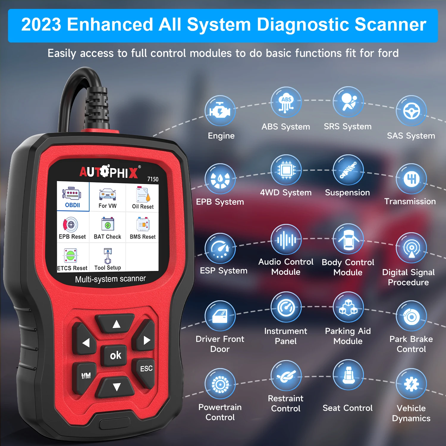 Autophix 7150 OBD2 Automotve Scanner For Ford Professional Code Reader EPB TPMS ETC Reset Battery Detect Analyzer Car Diagnostic